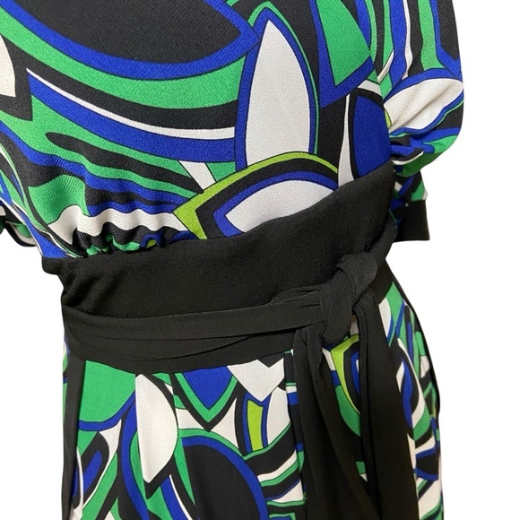 Rabbit Rabbit Rabbit Designs Mock Wrap Knit Dress Size 14 Green Black Design - Picture 3 of 8